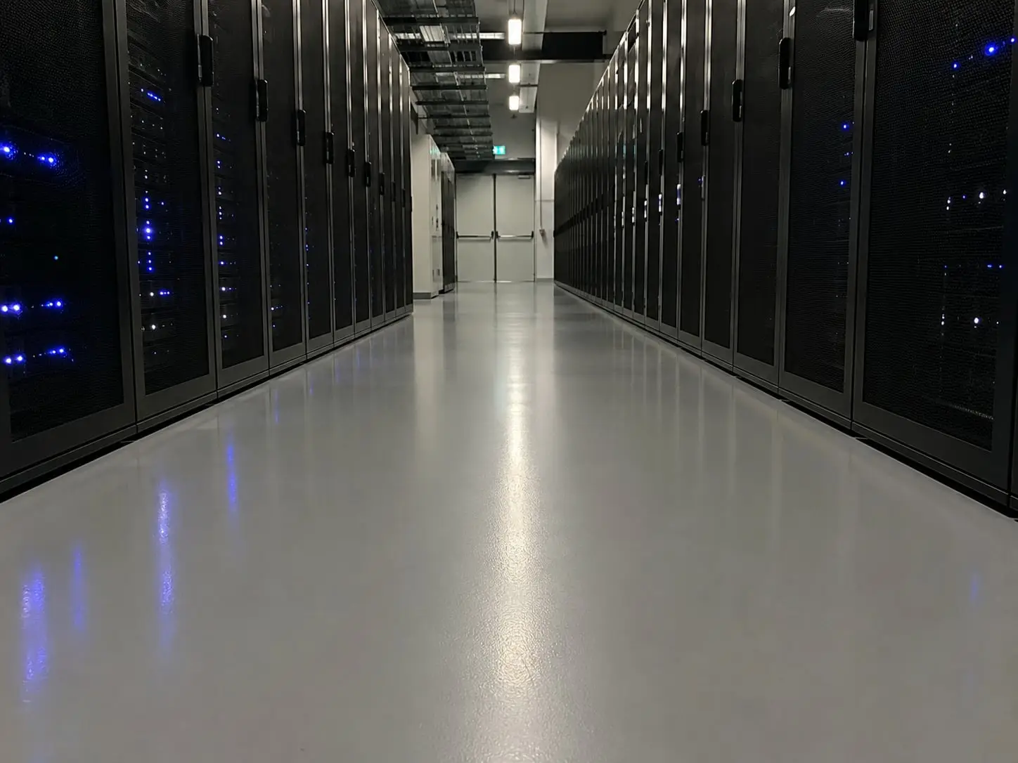 Sol antistatique de salle informatique, surface continue entre les baies