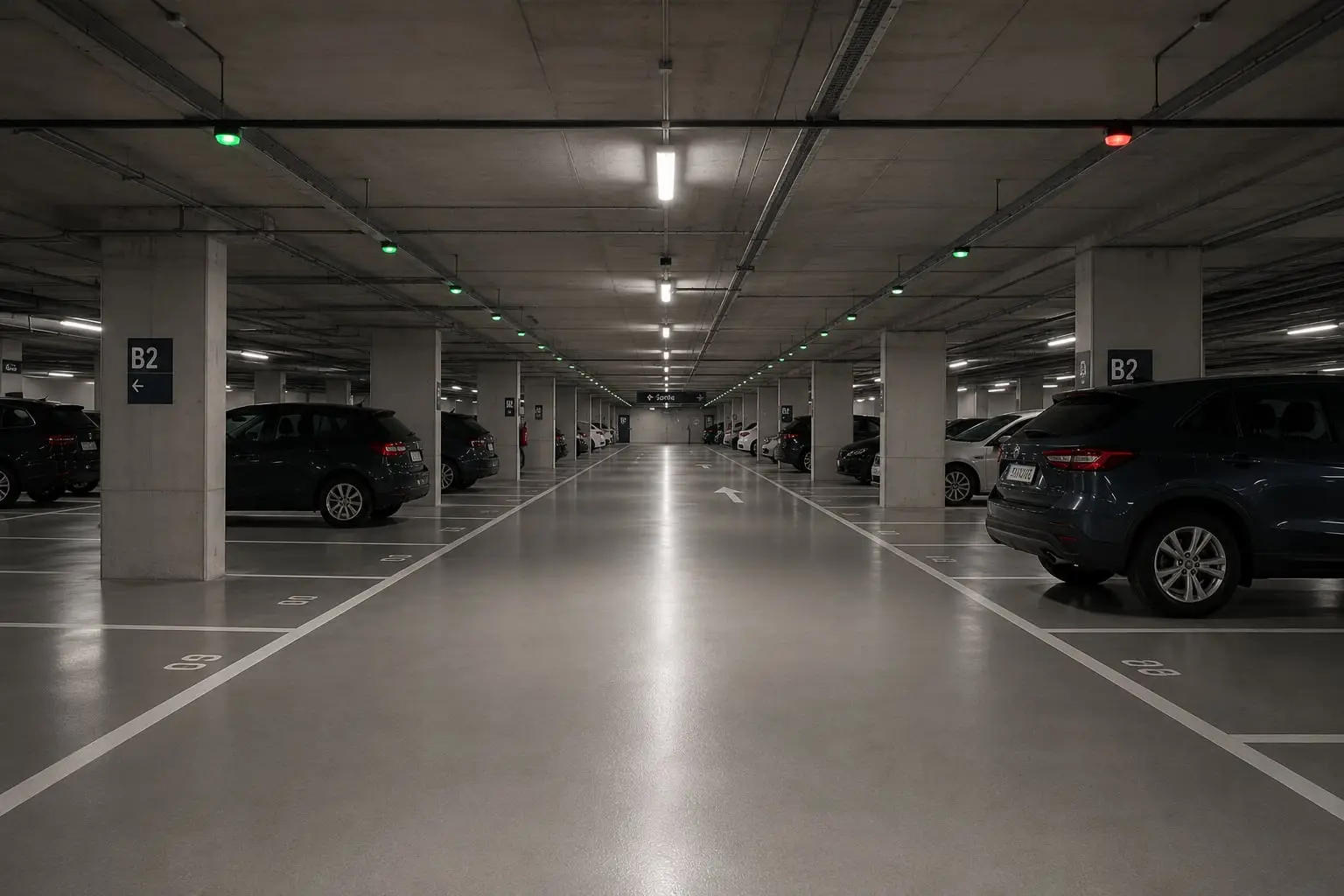 Guidage dynamique à la place installé au plafond d’un parking