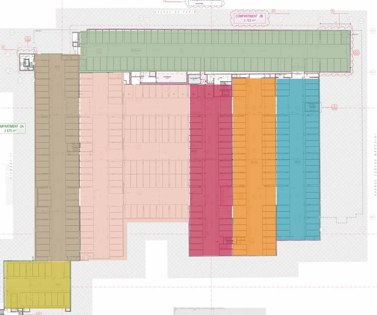 Plan de repérage d’un niveau du parking du Diamant : un secteur de stationnement, une couleur