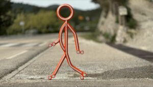 Panneau piéton orange installé en bord de route pour améliorer la sécurité et l’accessibilité des usagers.